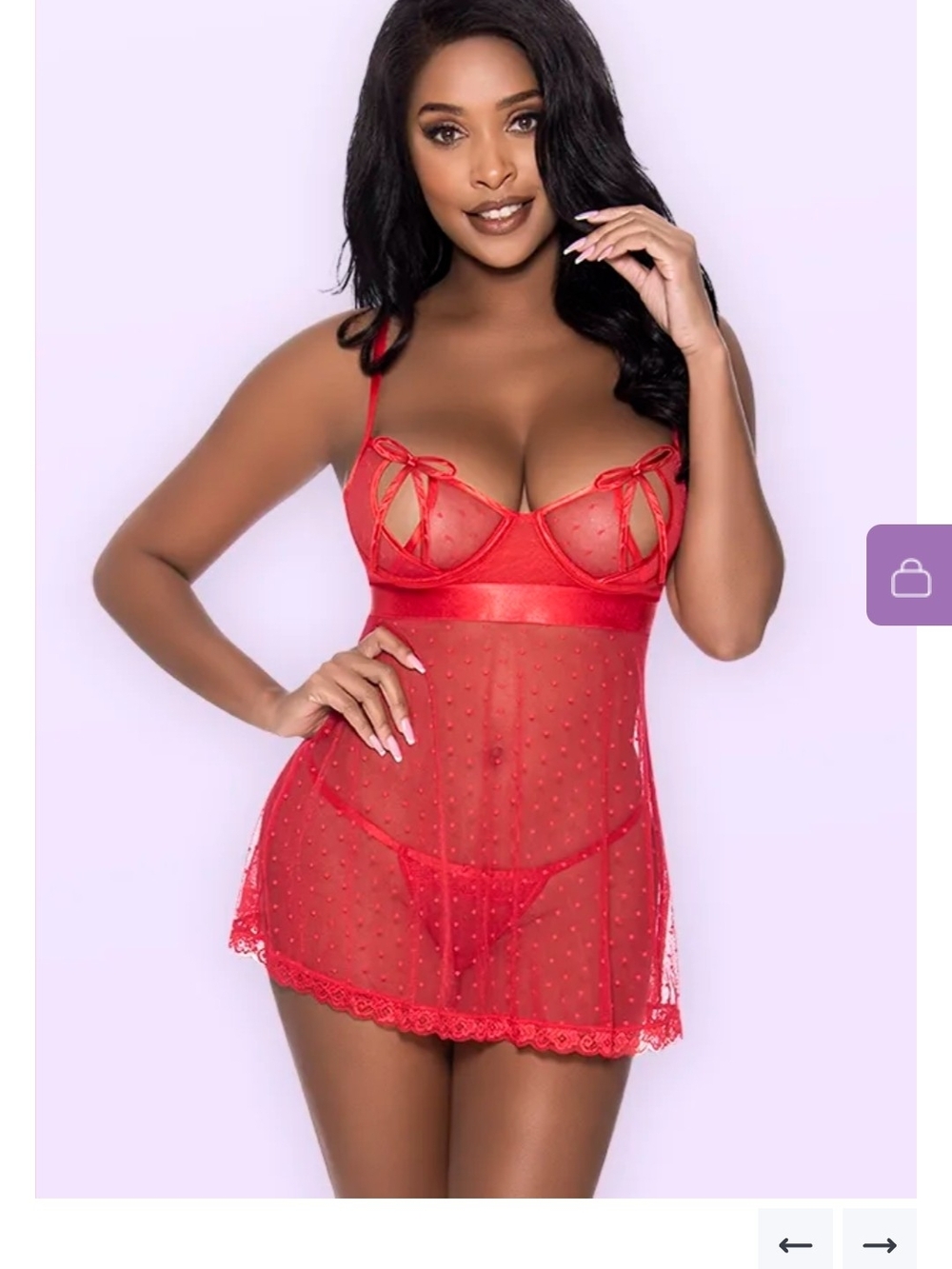 Exposed By Magic Silk Red Sheer Polka Dot Babydoll Chemise with Strappy Cups